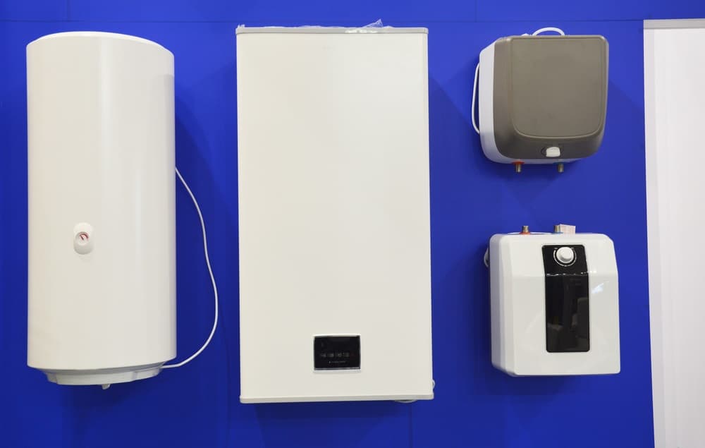 water heaters display of different sizes