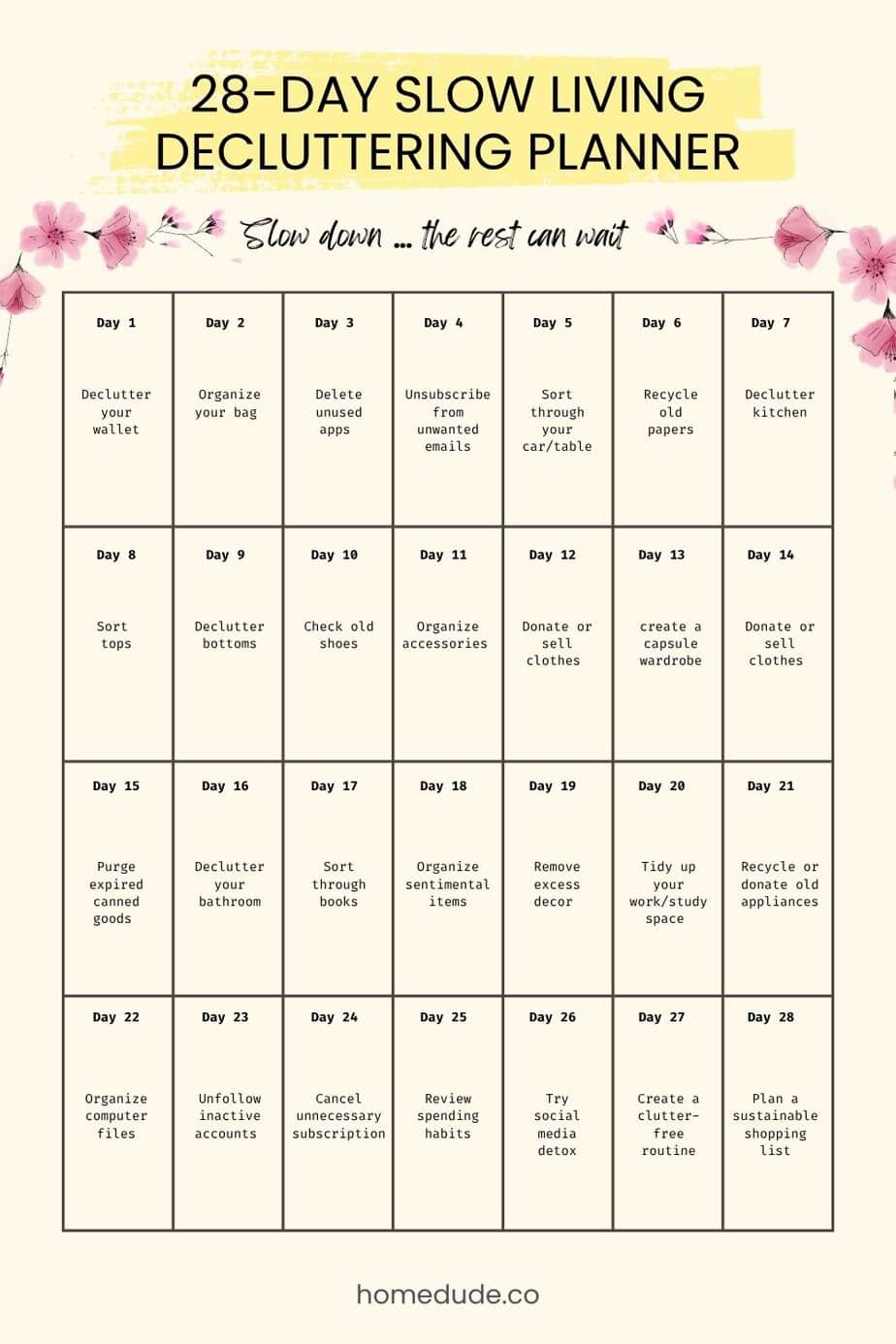 slow living decluttering plan tackling a small zone each day